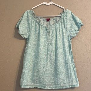 Large Teal with White Flowers Merona Blouse